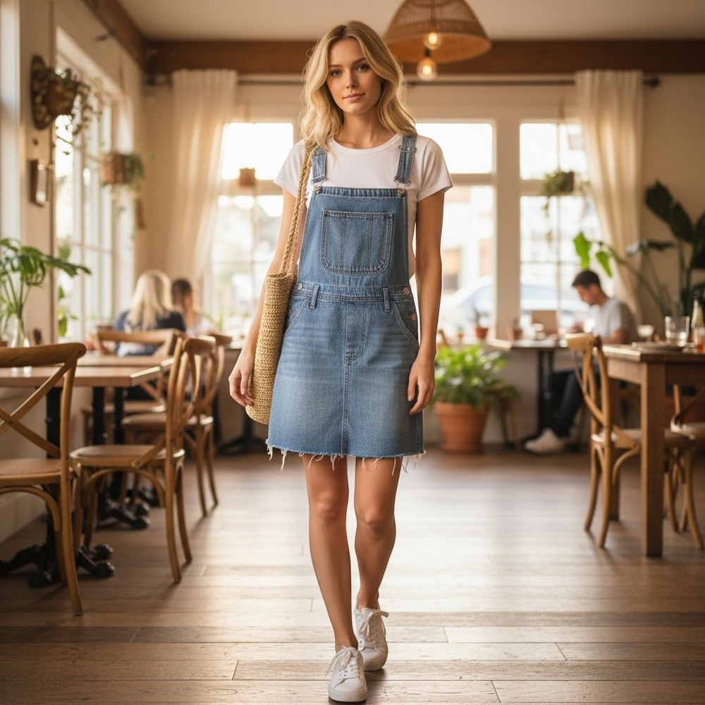Brandy Melville Rare Denim Overall Dress Distressed Hem trendy | Size M